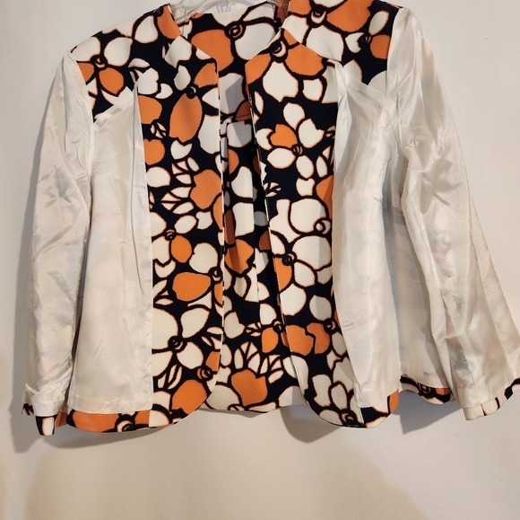 Nine West Women's Blazer Orange Blue and White Floral Jacket 14 Fully Lined - Picture 5 of 9